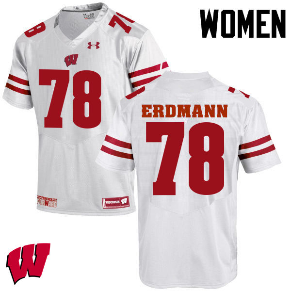 Wisconsin Badgers Women's #78 Jason Erdmann NCAA Under Armour Authentic White College Stitched Football Jersey JN40U35KF